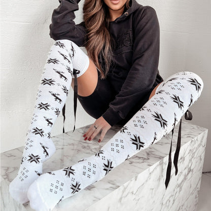 Snowflake Print Over-the-Knee Socks