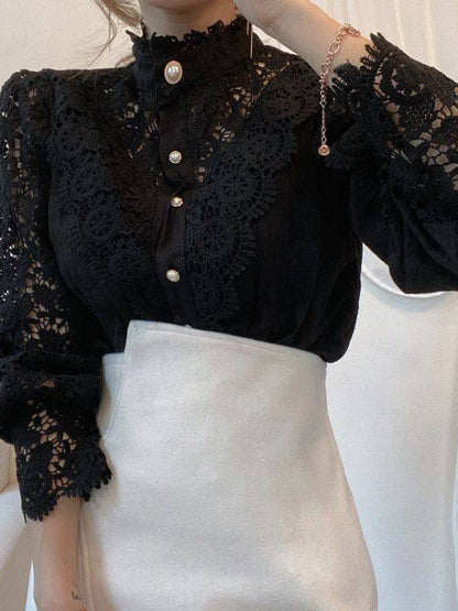 Lace Puff-Sleeve Blouse