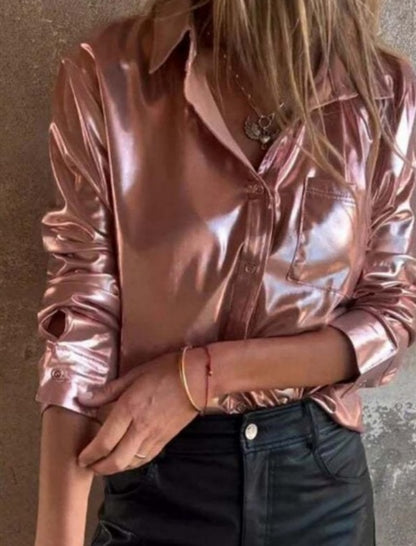 Metallic Button-Up Shirt