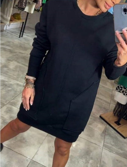 Cozy Pocketed Long Sleeve Mini Dress