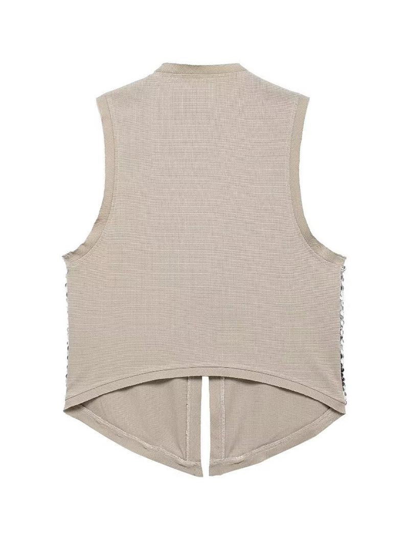 Sequin Open-Front Vest