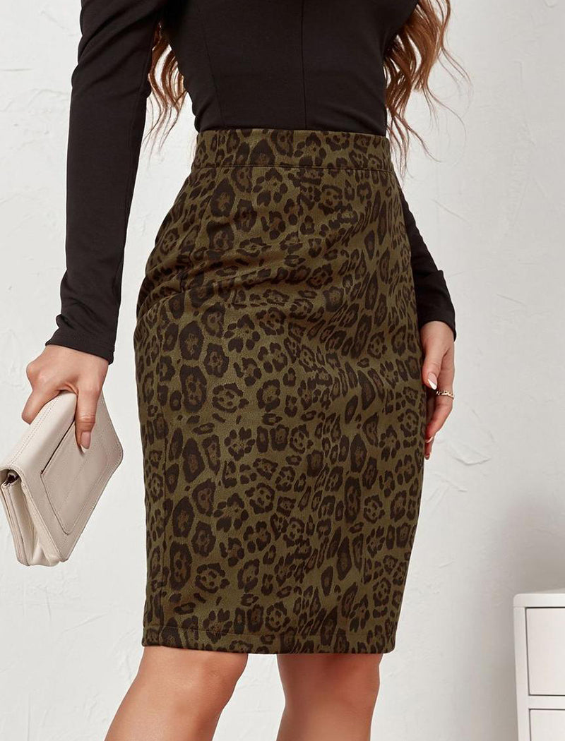 High-Waisted Animal Print Pencil Skirt