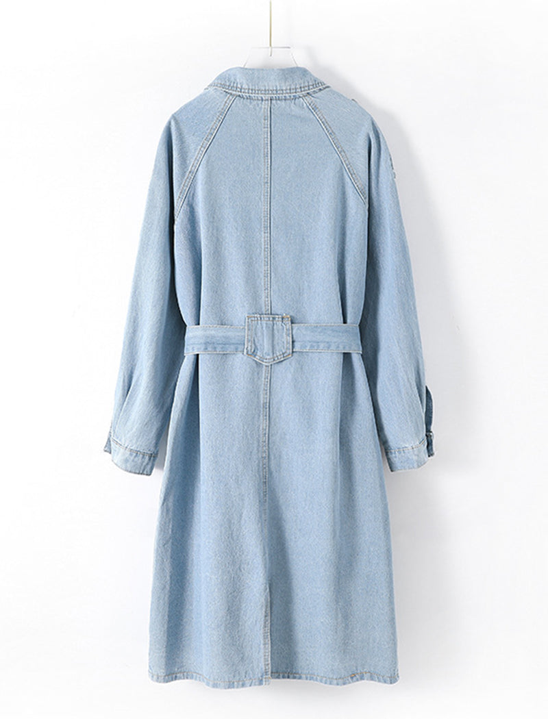 Buttoned Longline Denim Trench Coat