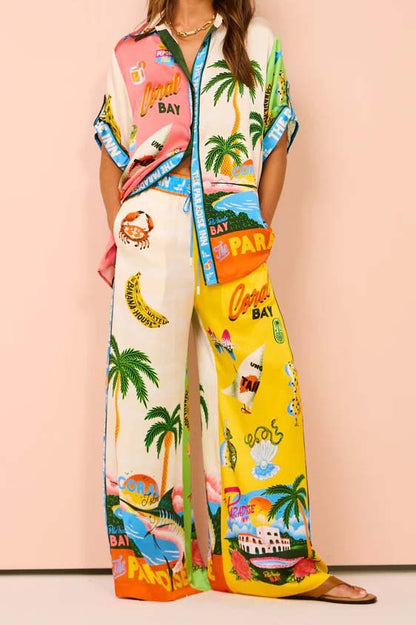 Tropical Print Shirt and Pants Set