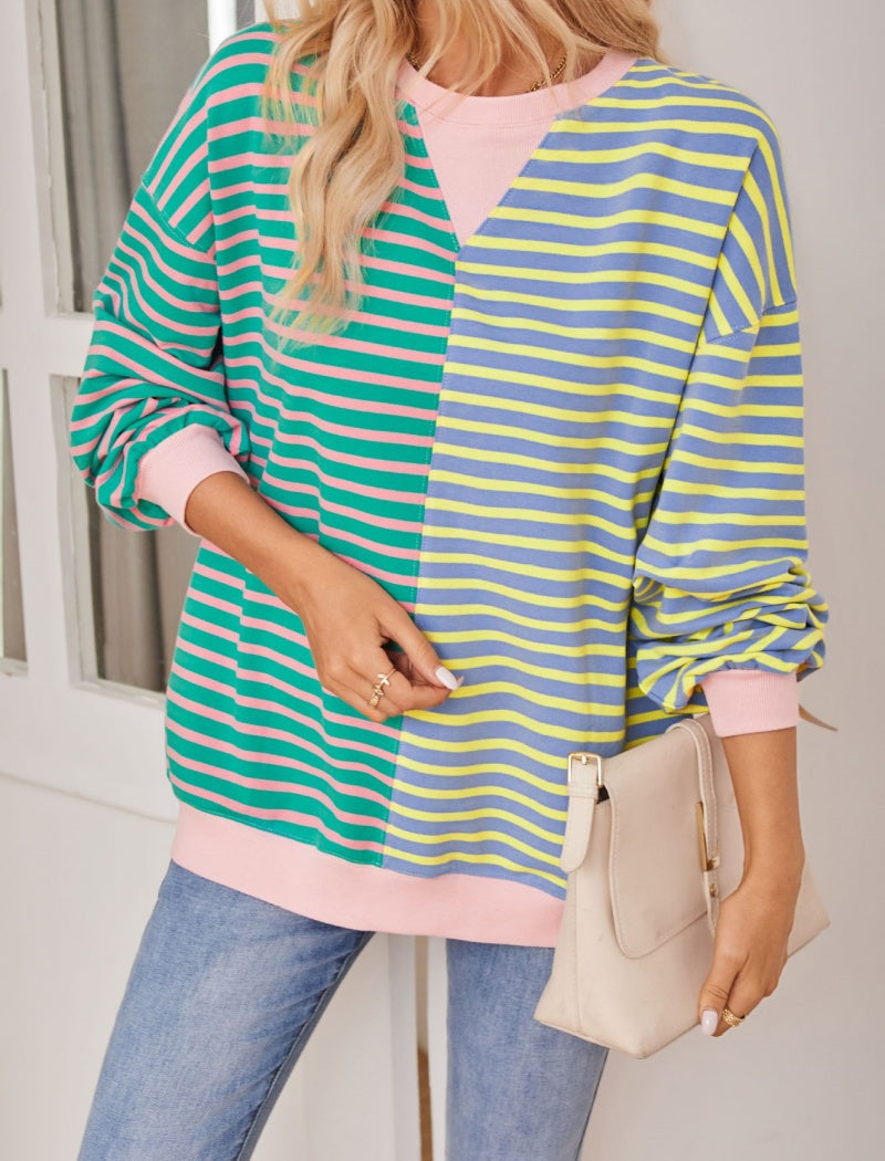 Colorblock Striped Oversized Top