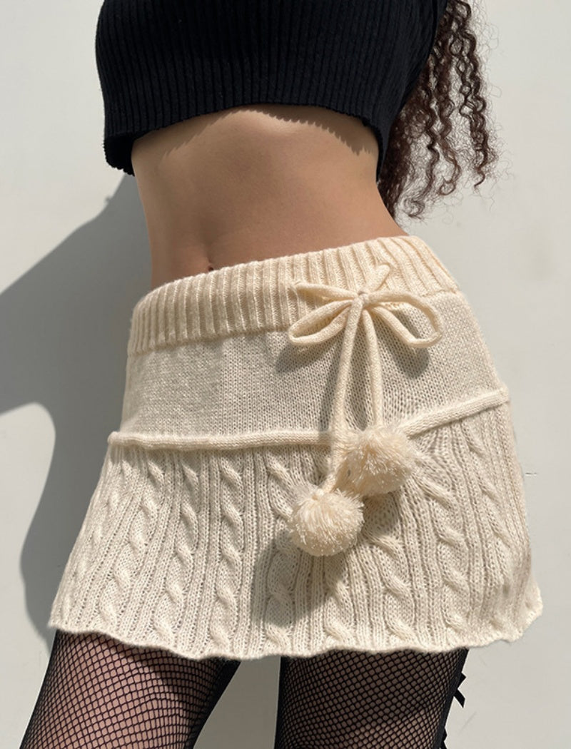 Cable Knit Pom-Pom Mini Skirt