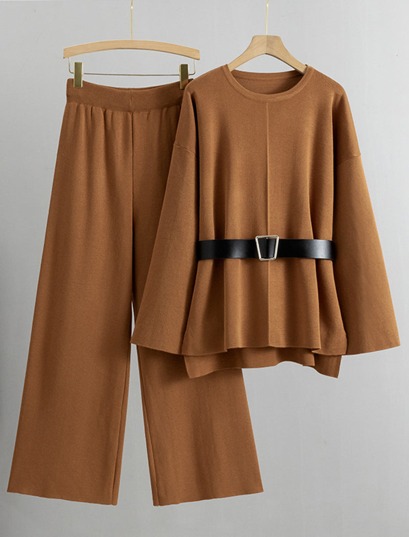 Knit Sweater and Wide-Leg Pants Two-Piece Set