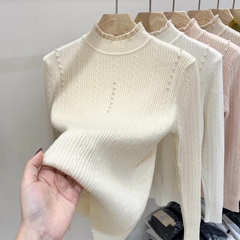 Ruffle-Edged Half-High Neck Sweater