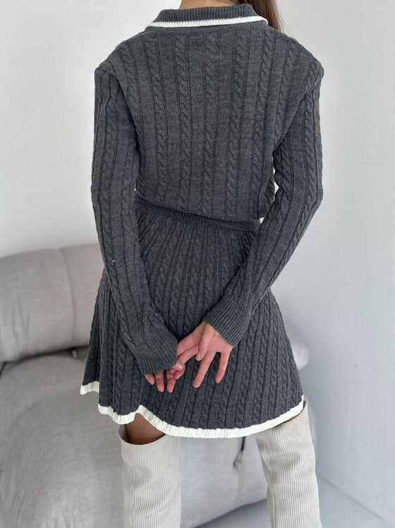 Ribbed Buttoned Sweater and Mini Skirt Set