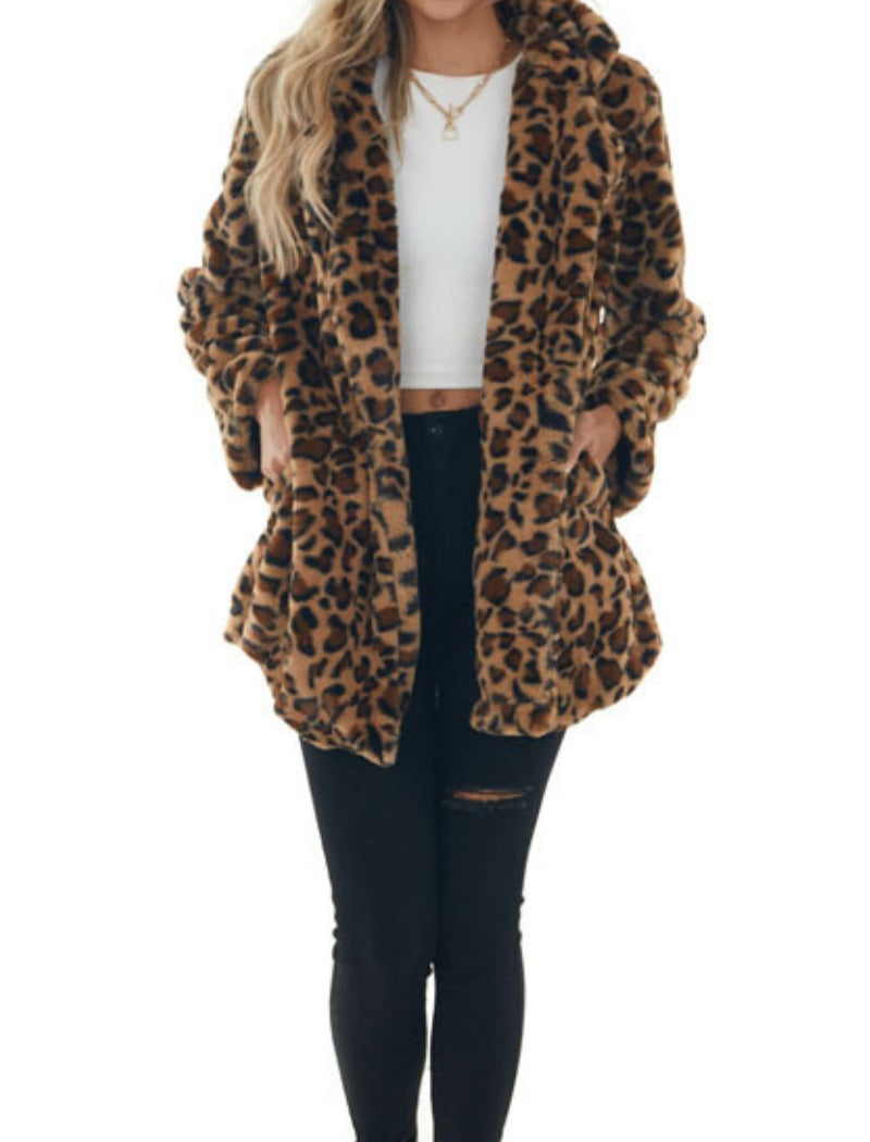 Leopard Print Faux Fur Coat