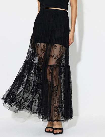 Sheer Lace Layered Maxi Skirt