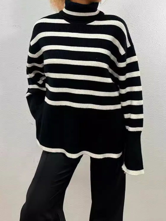 Striped Turtleneck Pullover Sweater