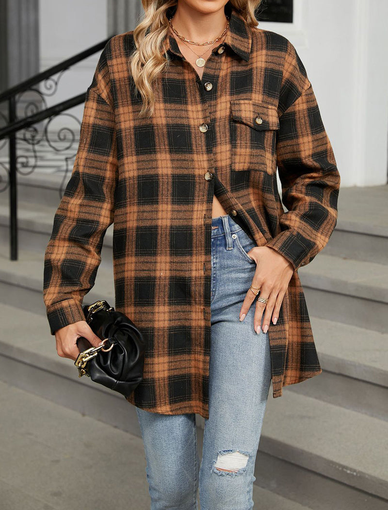 Plaid Tie-Front Button Shirt