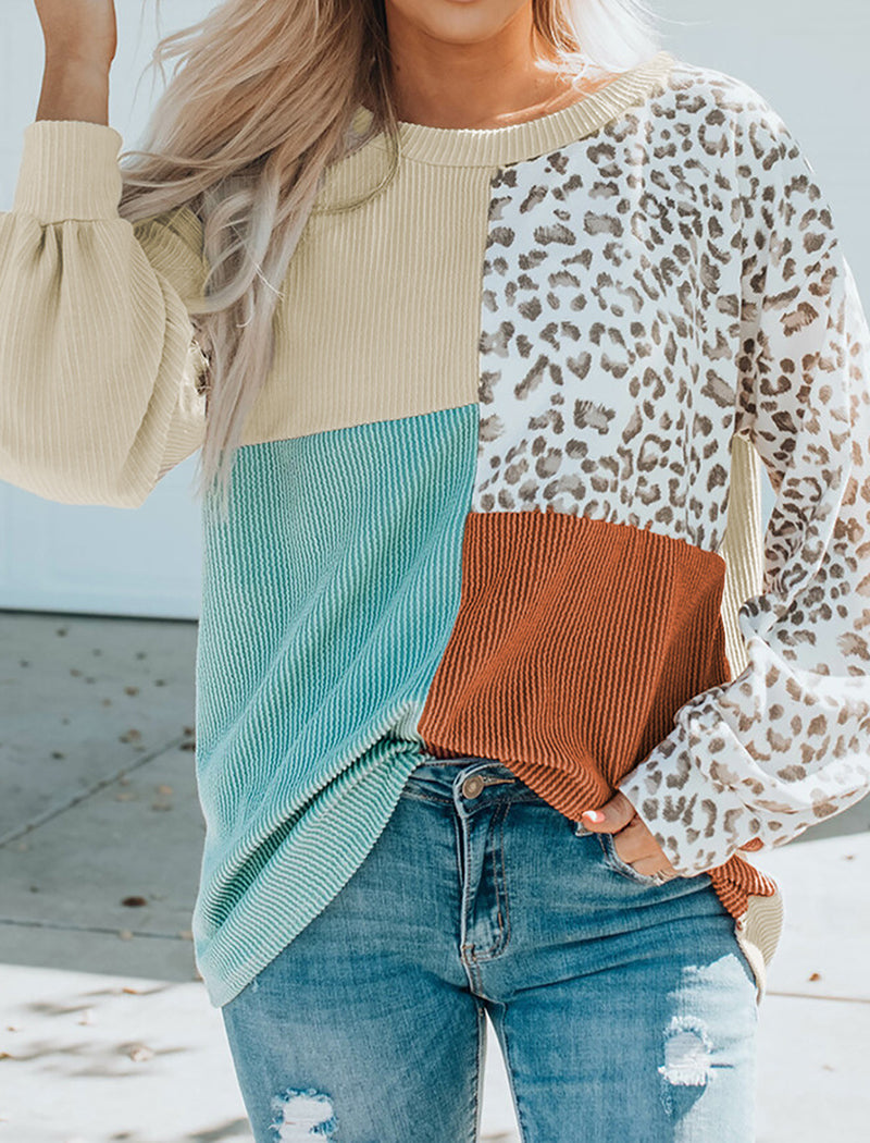 Color Block Leopard Patch Top