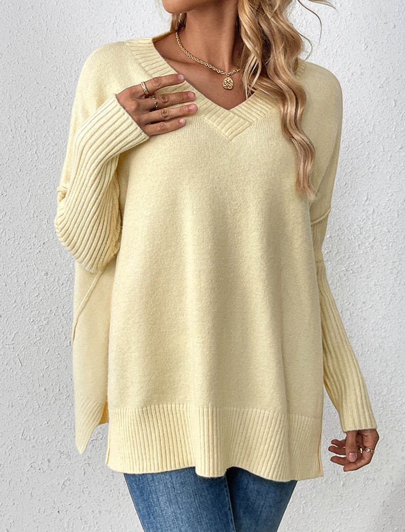 V-Neck Long Sleeve Knit Top