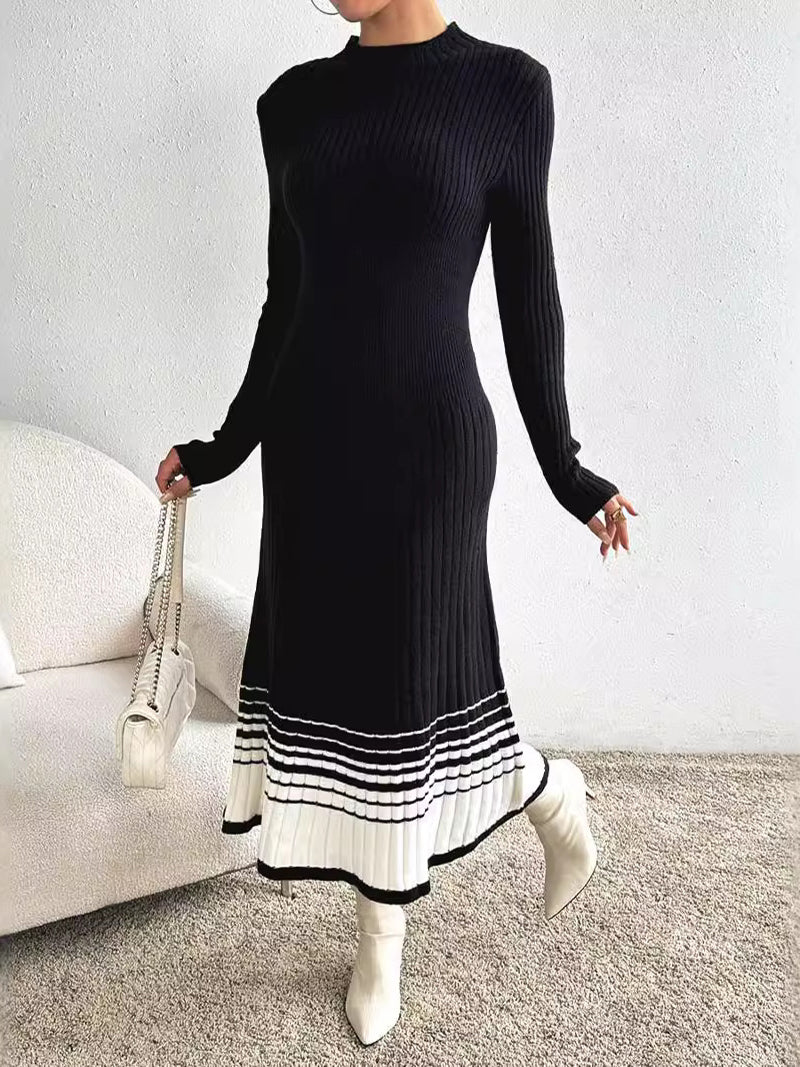 Ribbed Pleated Midi Dress