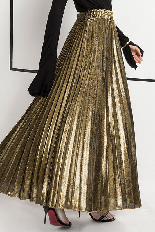 Metallic Pleated Maxi Skirt