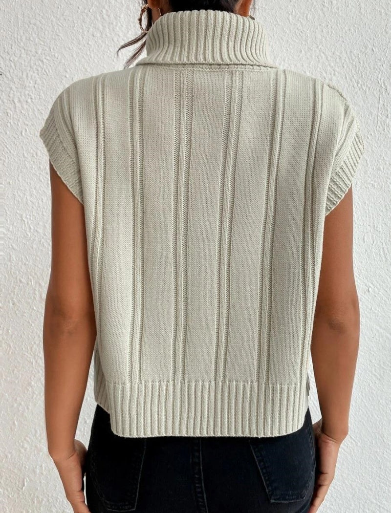 Solid Color High Neck Loose Knit Vest