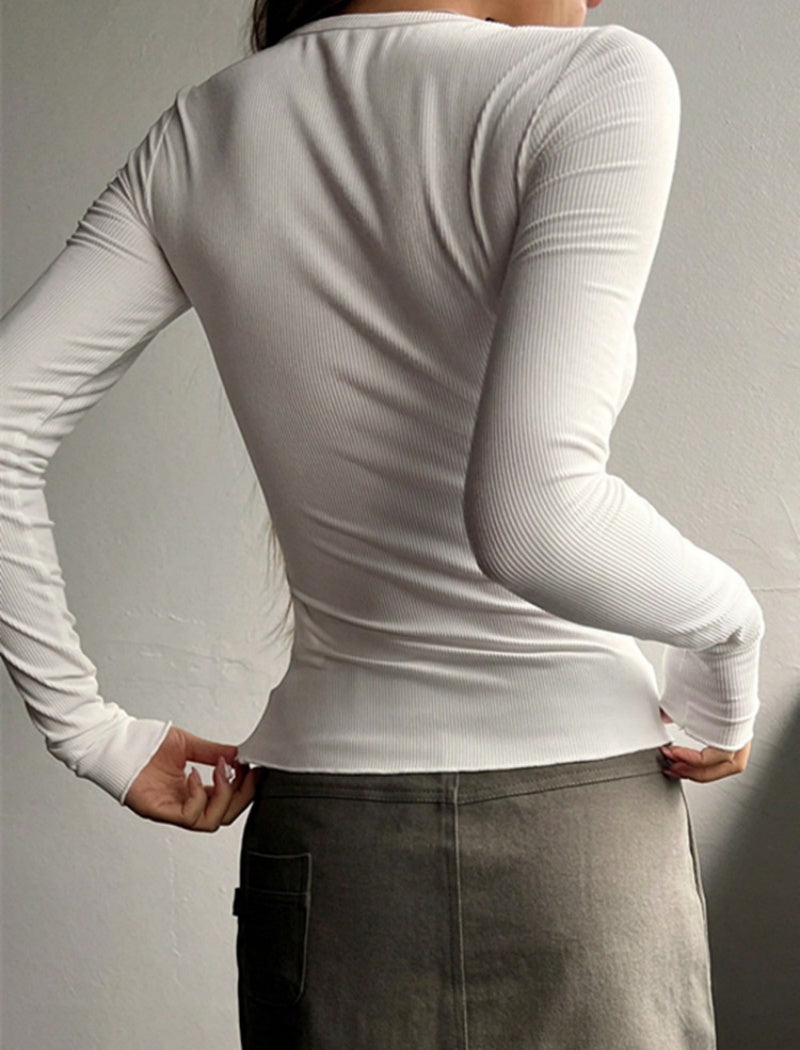 Fitted Ribbed Button Top