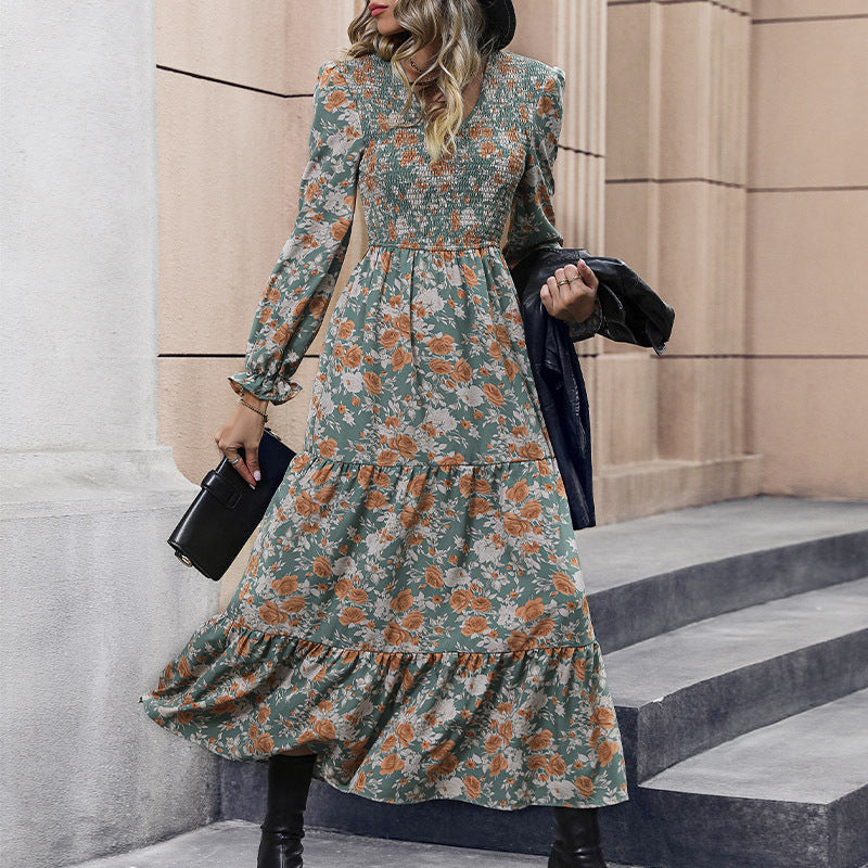 Floral Print Smocked Maxi Dress