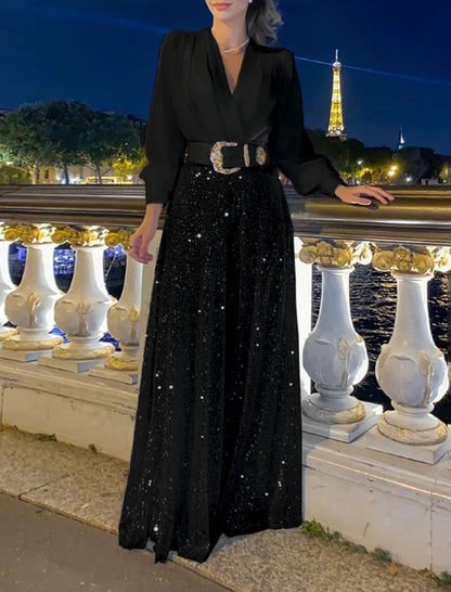 Sequin Embellished Wide-Leg Jumpsuit