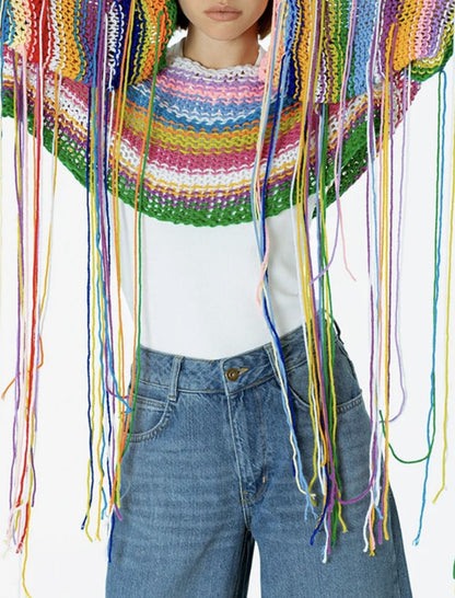 Cropped Fringe Knit Sweater