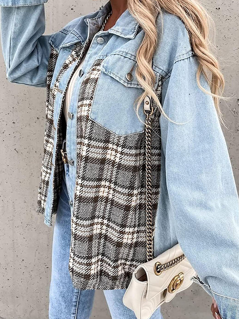 Denim Plaid Patchwork Jacket