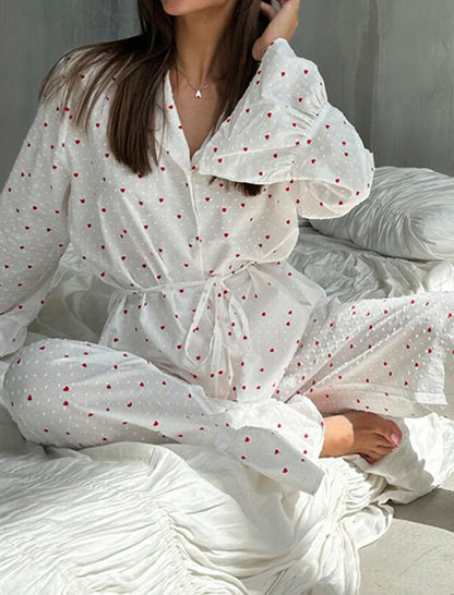 Heart Print Long Sleeve Pajama Set