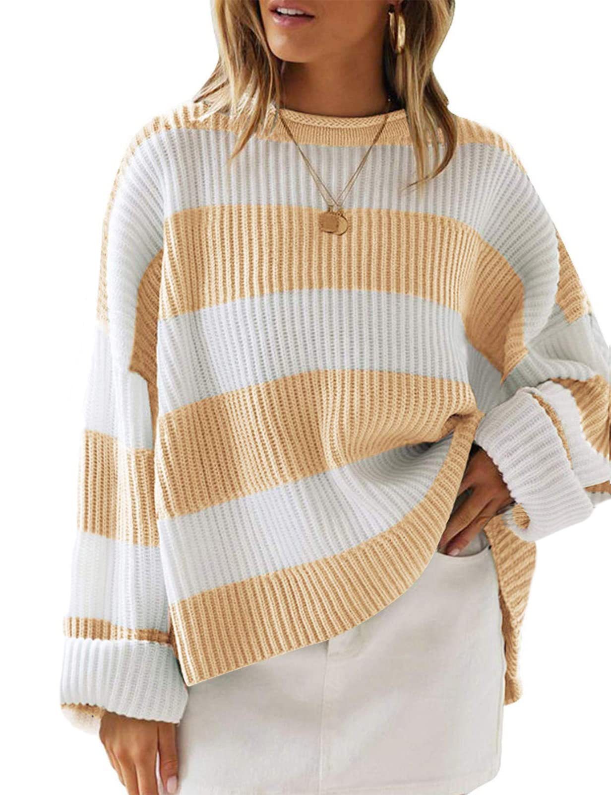 Striped Knit Pullover Sweater