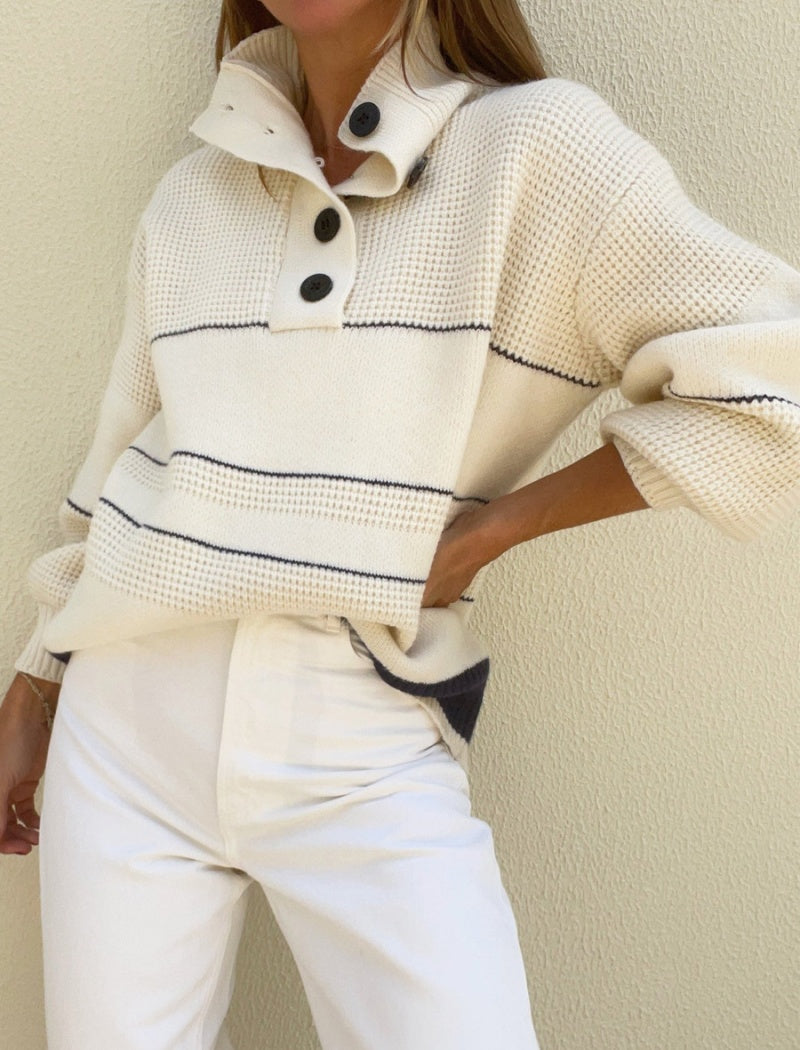 Striped Button-up Knit Sweater