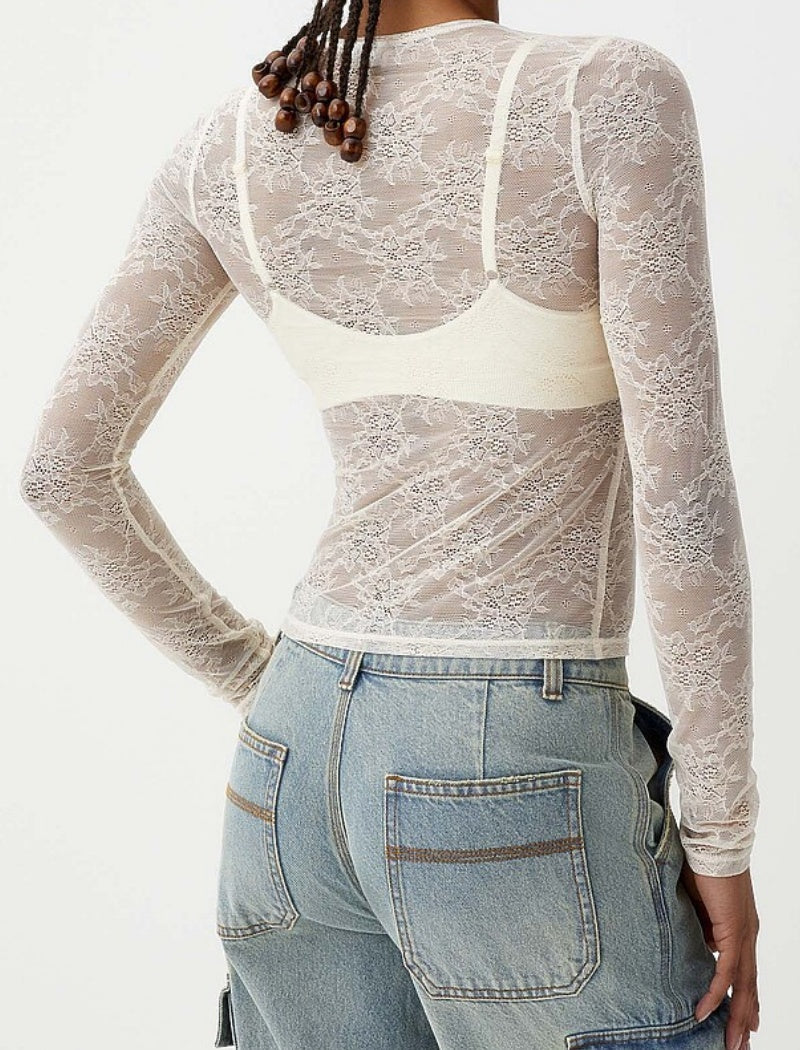 Sheer Lace Long-Sleeve Top