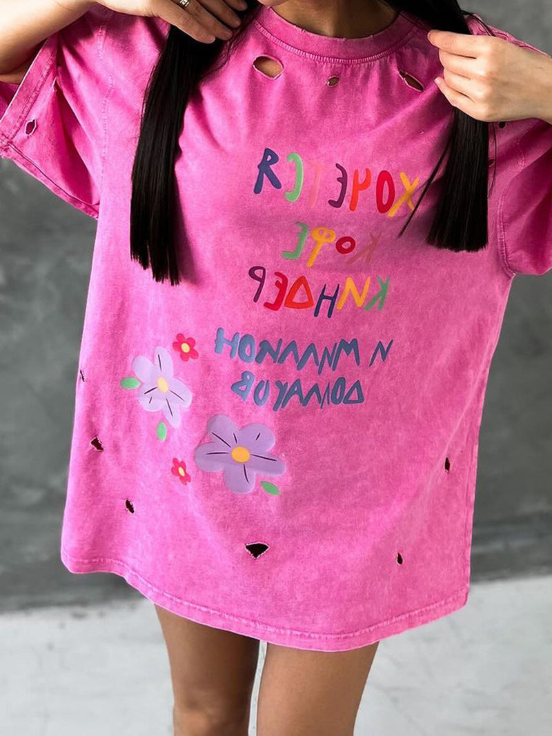 Distressed Floral Print Tee