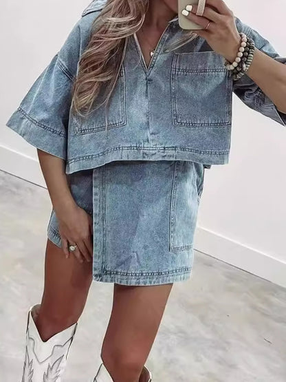 Denim Crop Top and Skort Set