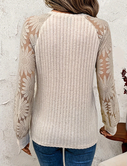 Floral Sleeve Knit Pullover