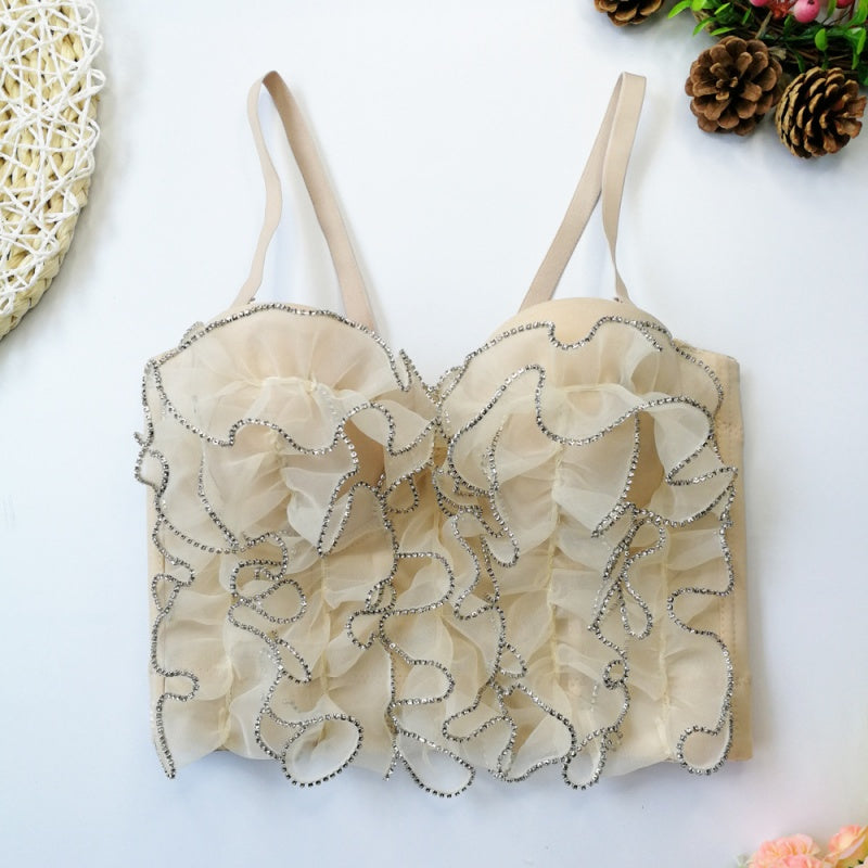 Rhinestone Trimmed Wave Lace Cami