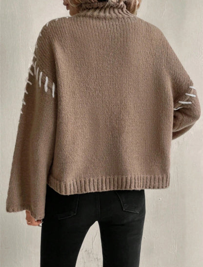 High Neck Sweater with Stitch Accents