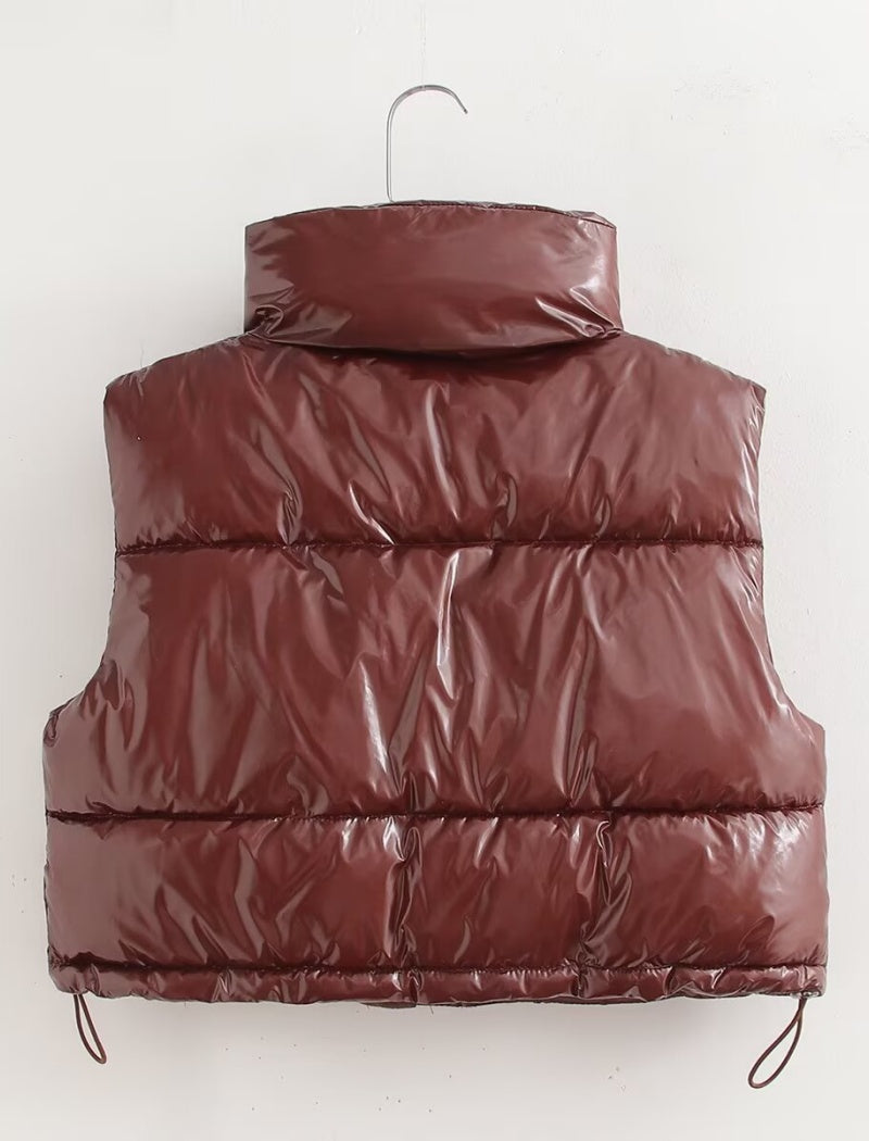 Glossy Padded Vest with High Neck