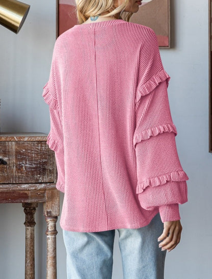 Ruffled Sleeve Knit Top