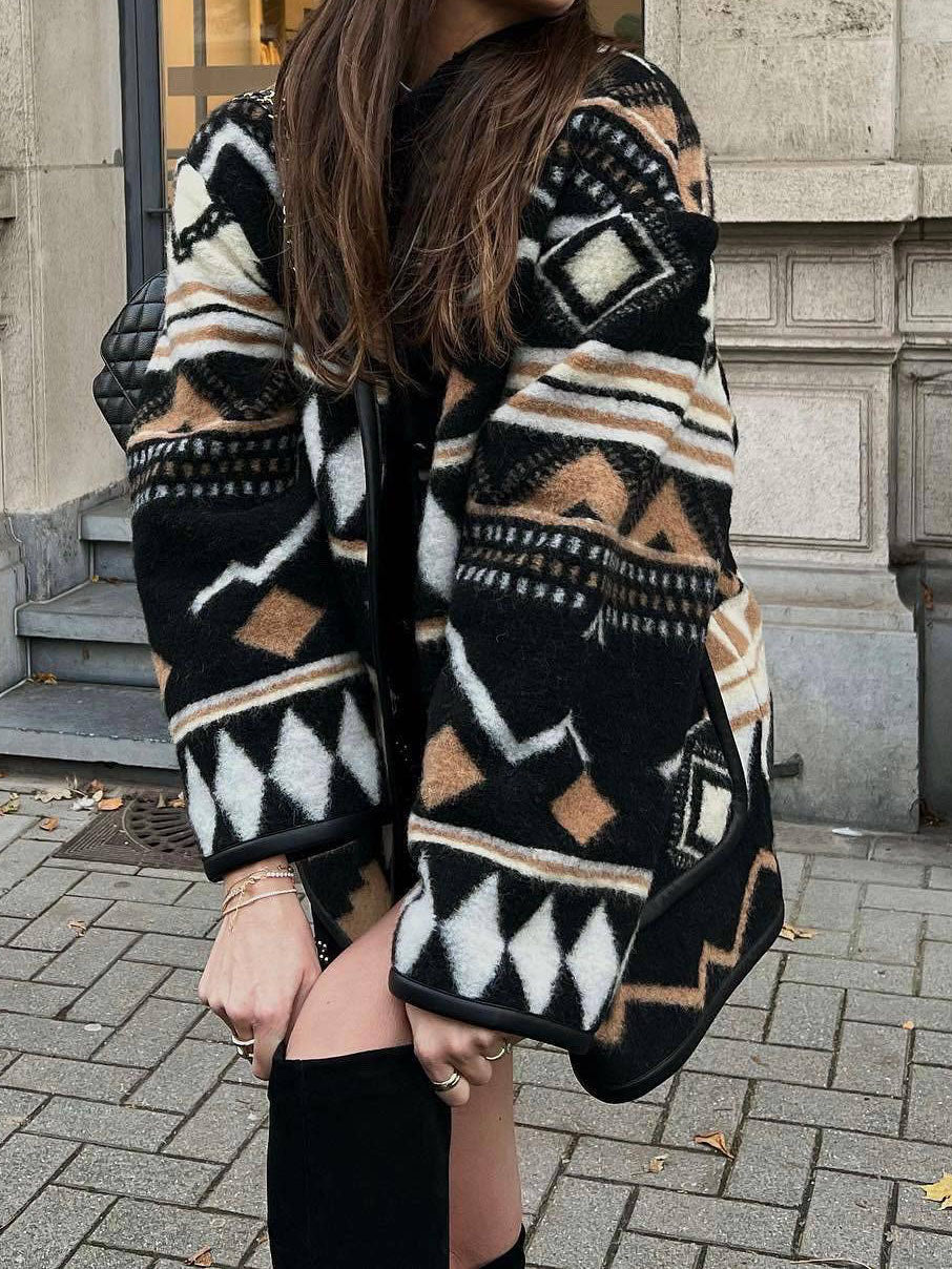 Aztec Patterned Oversized Coat