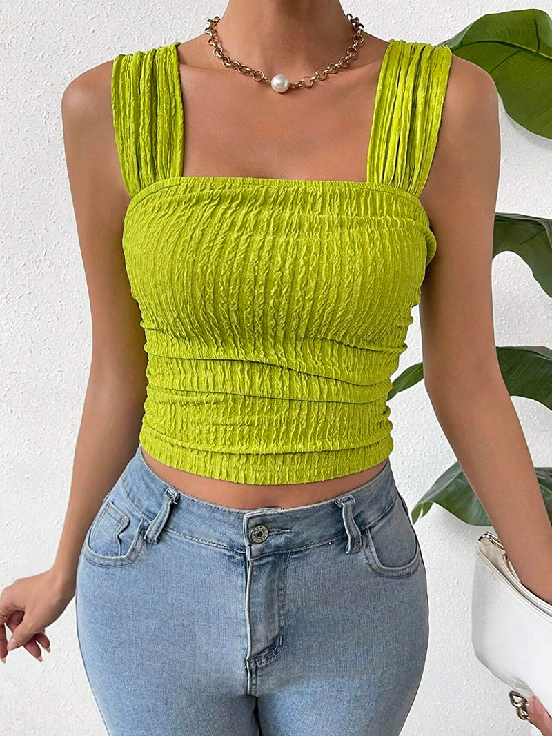 Ruched Square Neck Crop Top