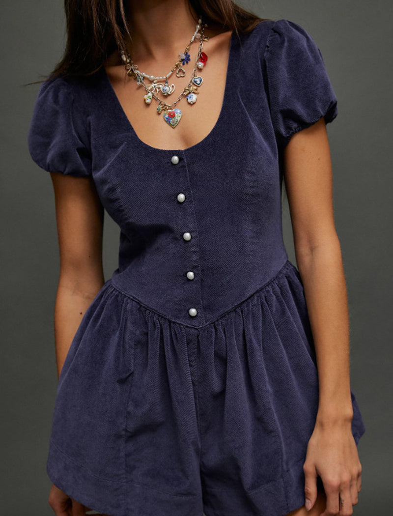 Puff Sleeve Lace Detail Romper