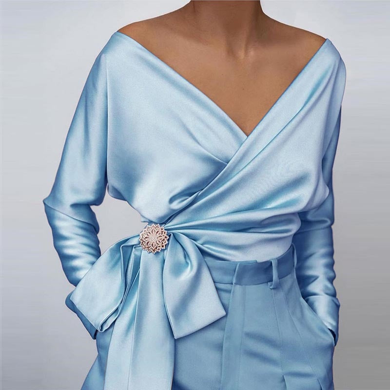 Elegant Satin Wrap Blouse