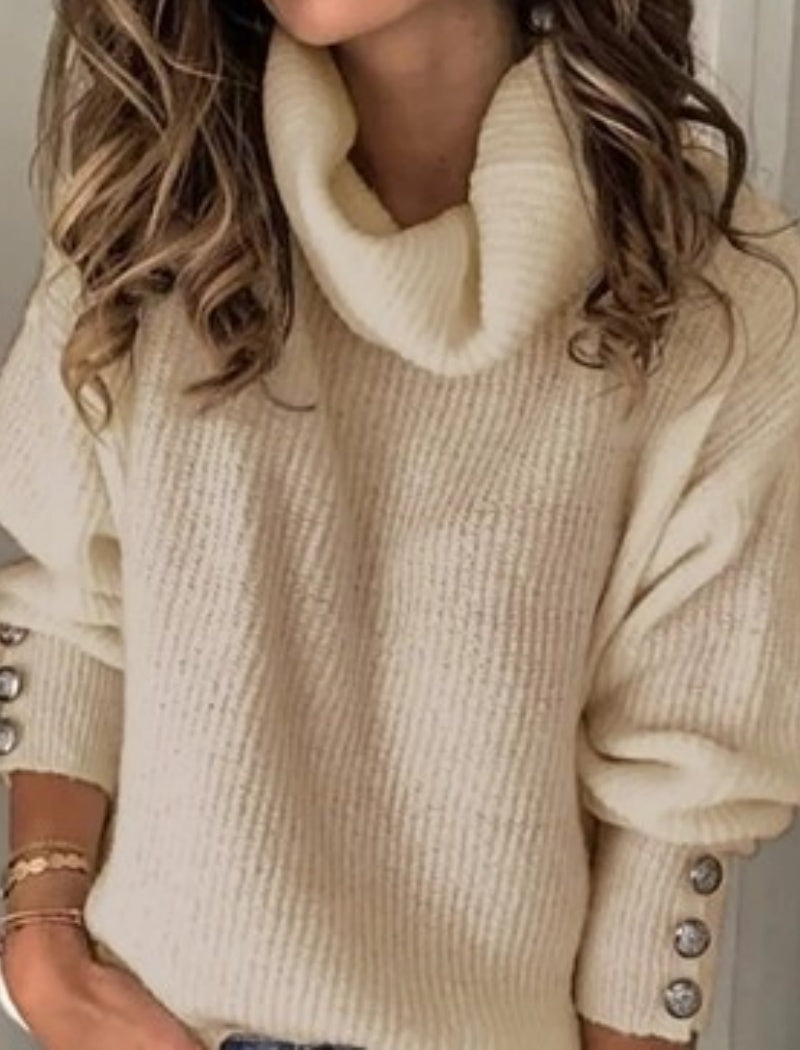 Oversized Button Turtleneck Sweater