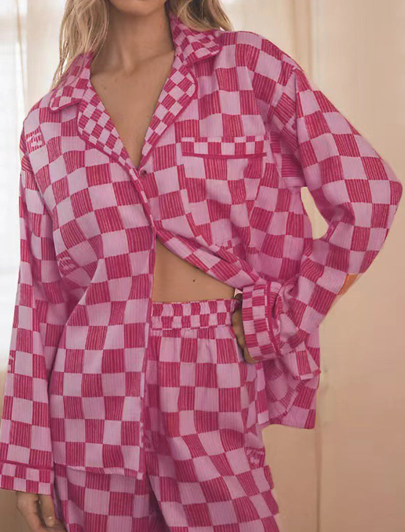 Checkered Button-Up Pajama Set