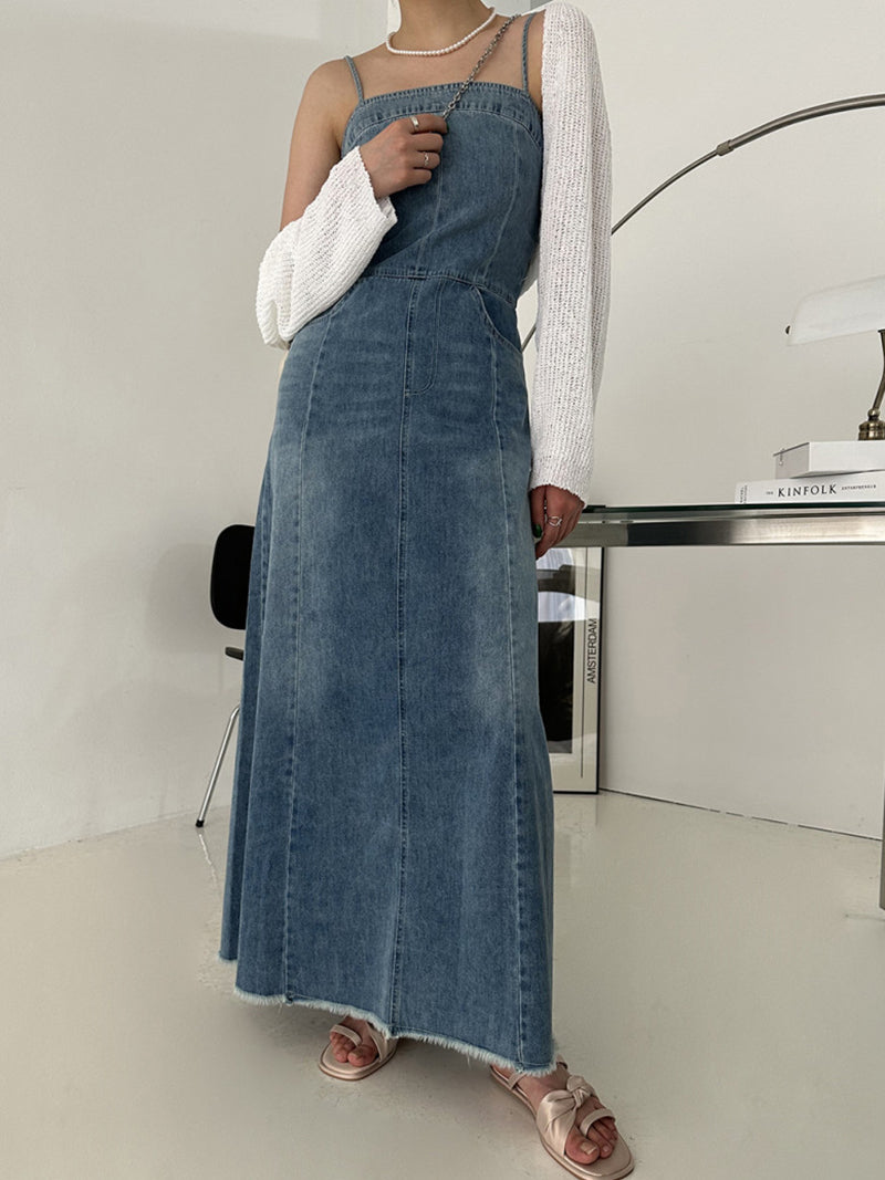 Spaghetti Strap Denim Maxi Dress