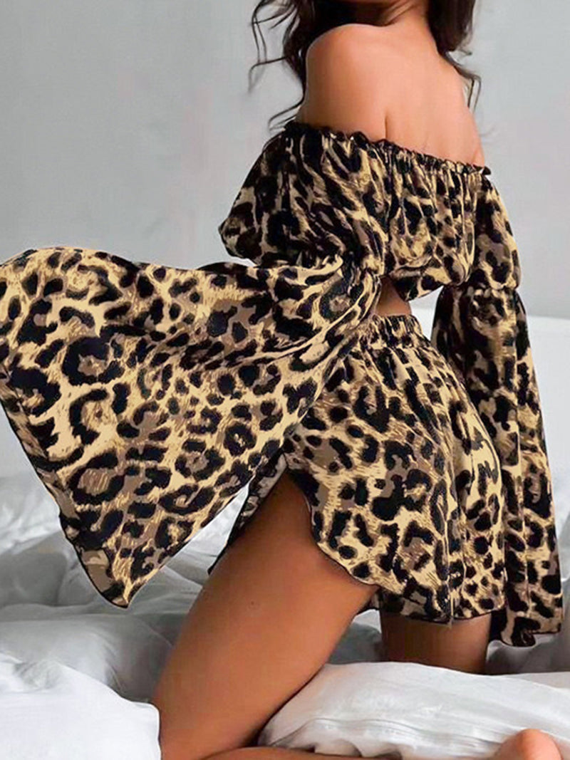 Leopard Print Crop Top and Shorts Set