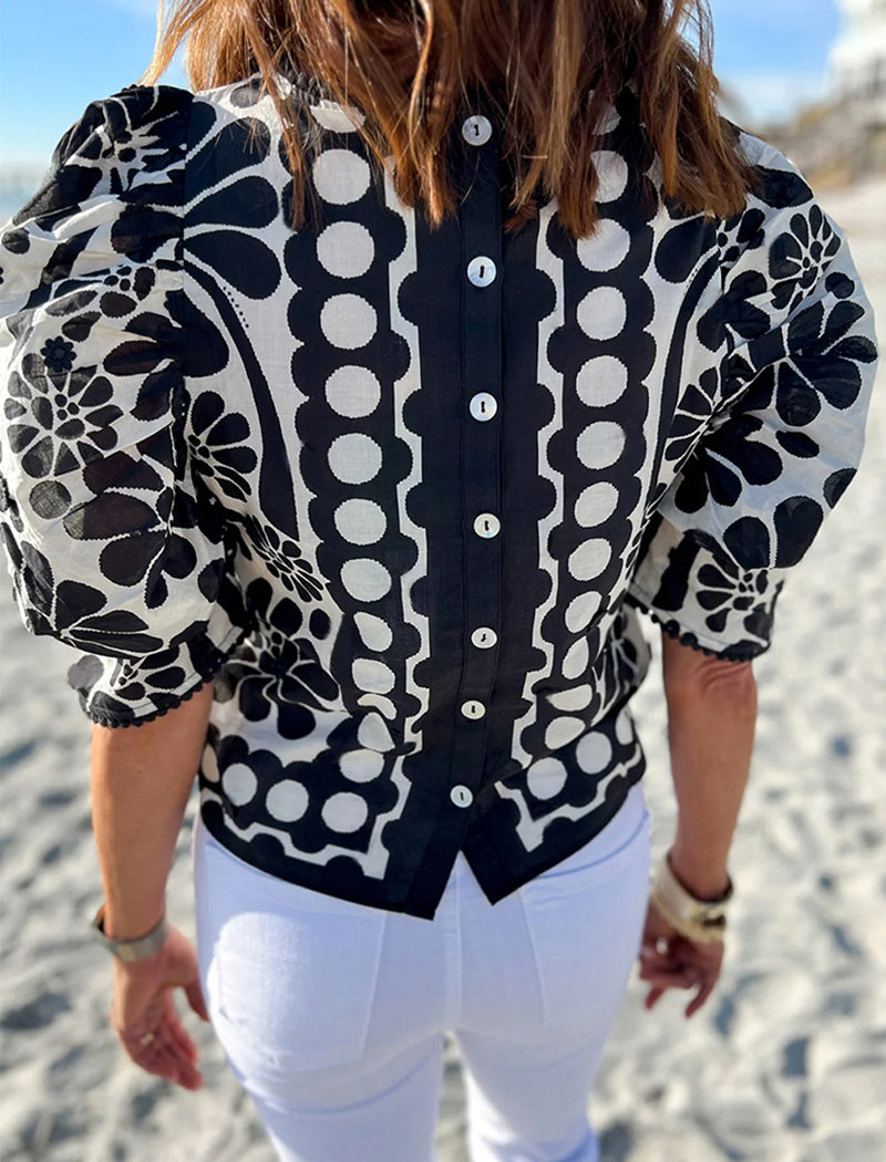 Puff-Sleeve Buttoned Top