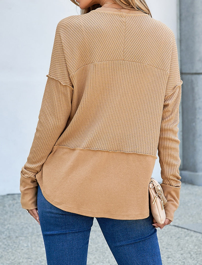 Long Sleeve Colorblock Loose Top