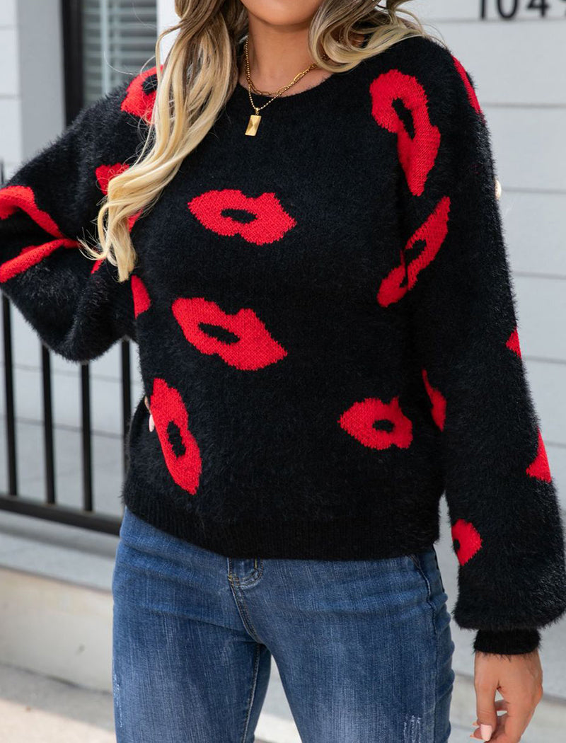 Sweater with Lip Pattern Print