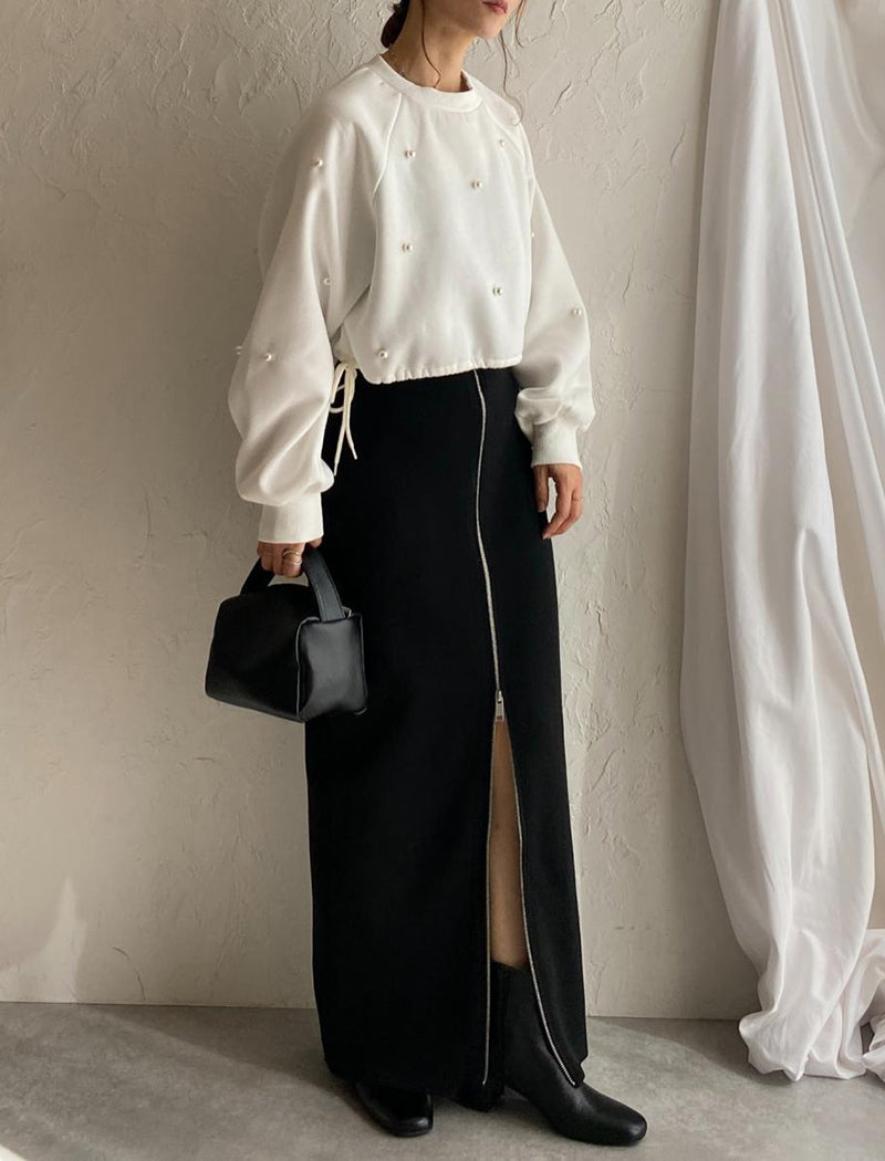 High-Waisted Maxi Skirt with Front Zipper